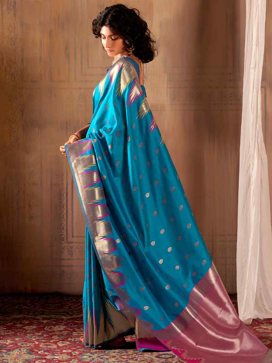 Rama Banarasi Silk Handwoven Wedding Festival Heavy Border Saree