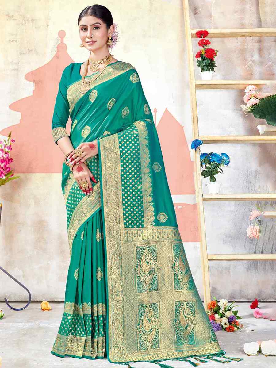 Rama Banarasi Silk Handwoven Wedding Festival Heavy Border Saree