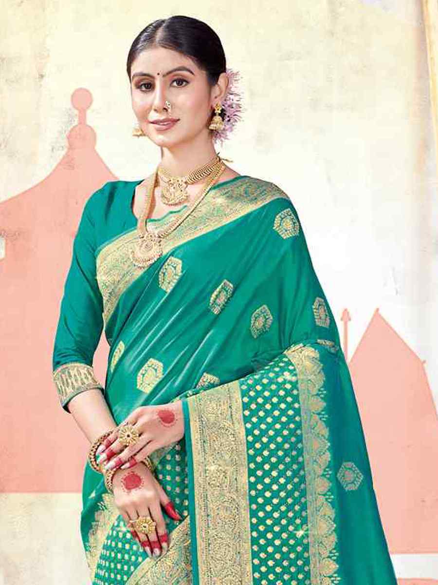 Rama Banarasi Silk Handwoven Wedding Festival Heavy Border Saree