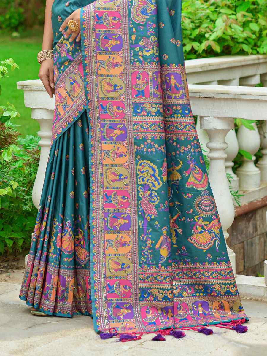 Rama Banarasi Silk Handwoven Wedding Festival Heavy Border Saree