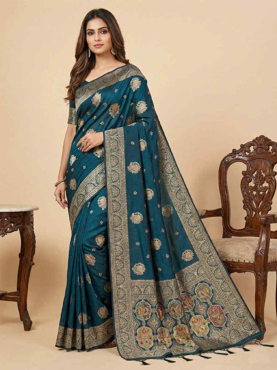 Rama Banarasi Soft Silk Zari Handwoven Casual Reception Festival Wedding Fancy Classic Style Sarees