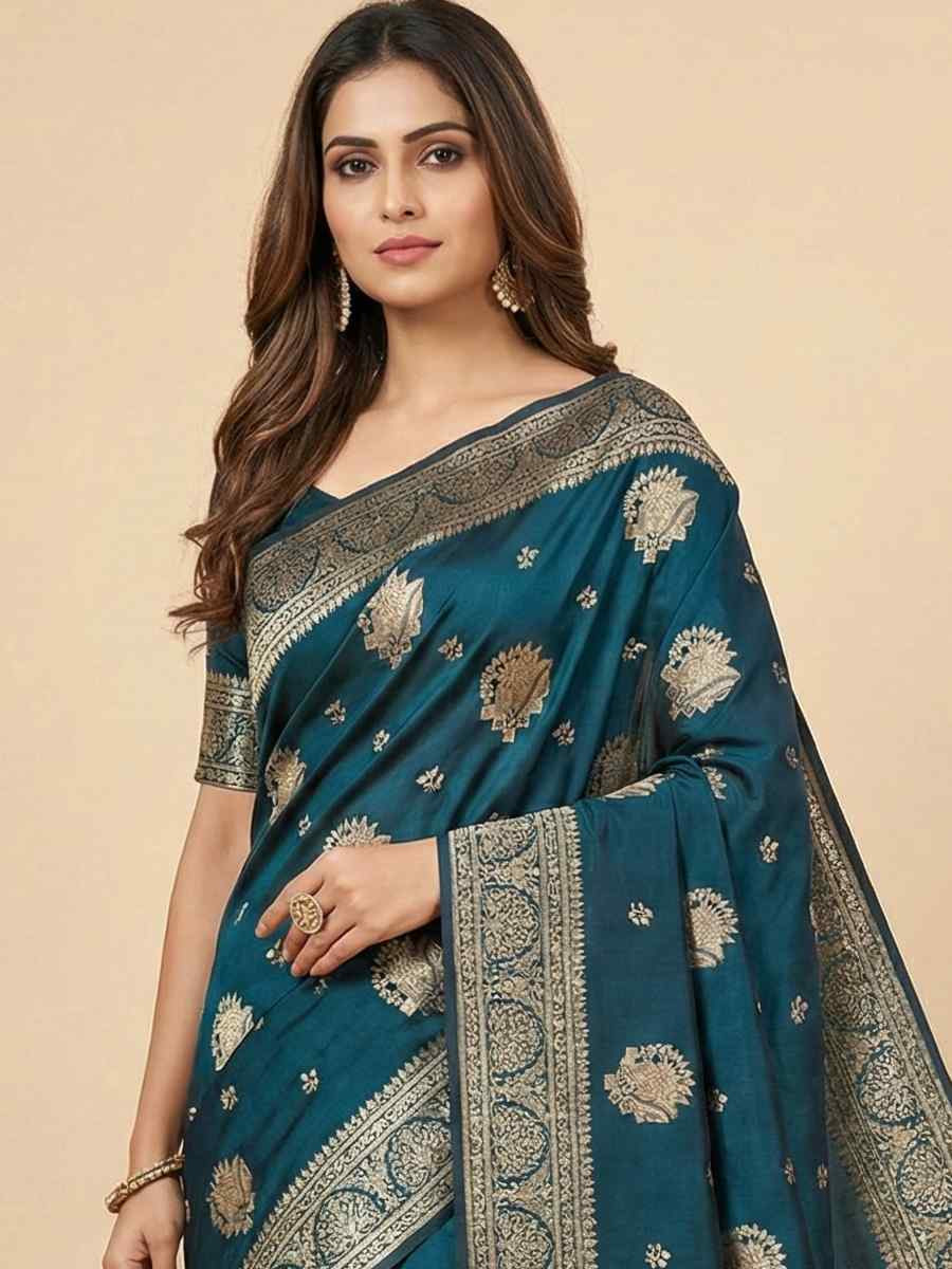 Rama Banarasi Soft Silk Zari Handwoven Casual Reception Festival Wedding Fancy Classic Style Sarees