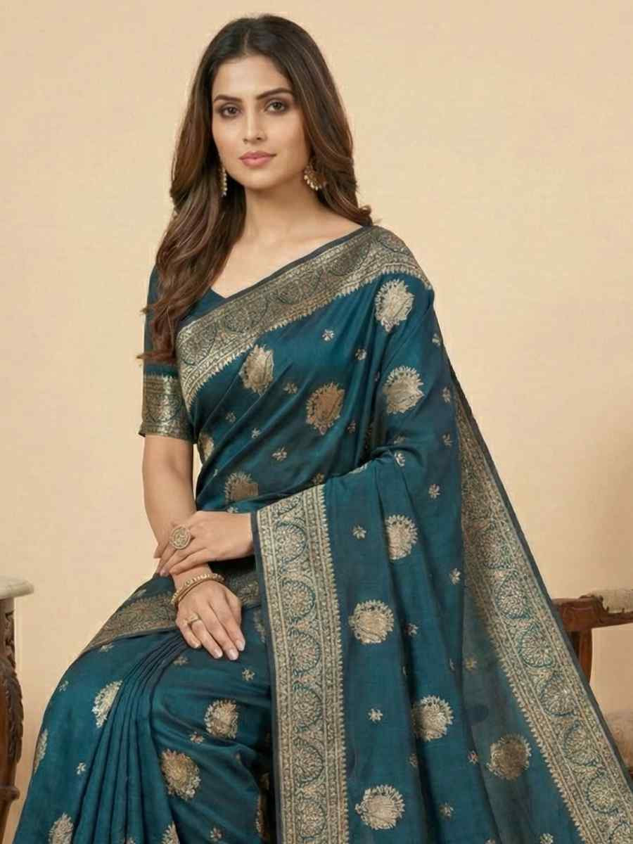 Rama Banarasi Soft Silk Zari Handwoven Casual Reception Festival Wedding Fancy Classic Style Sarees