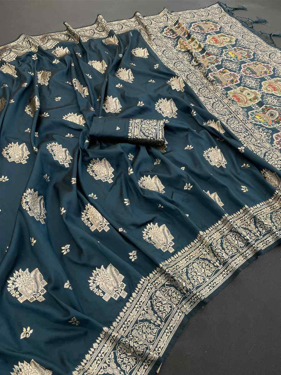 Rama Banarasi Soft Silk Zari Handwoven Casual Reception Festival Wedding Fancy Classic Style Sarees