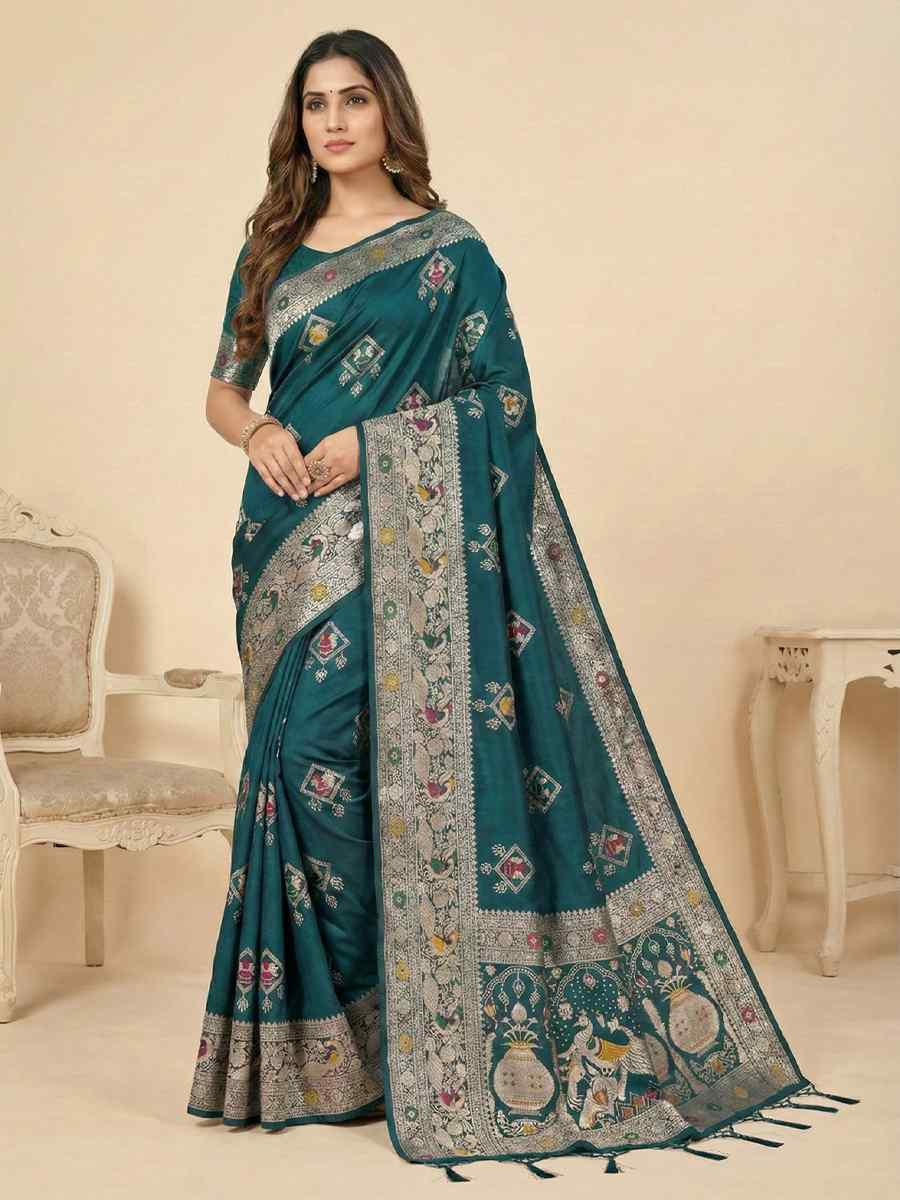 Rama Banarasi Soft Silk Zari Handwoven Casual Reception Festival Wedding Fancy Classic Style Sarees