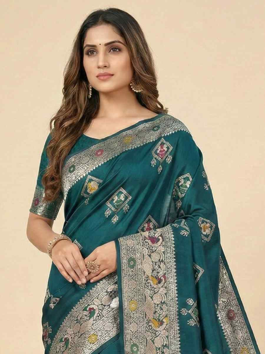 Rama Banarasi Soft Silk Zari Handwoven Casual Reception Festival Wedding Fancy Classic Style Sarees