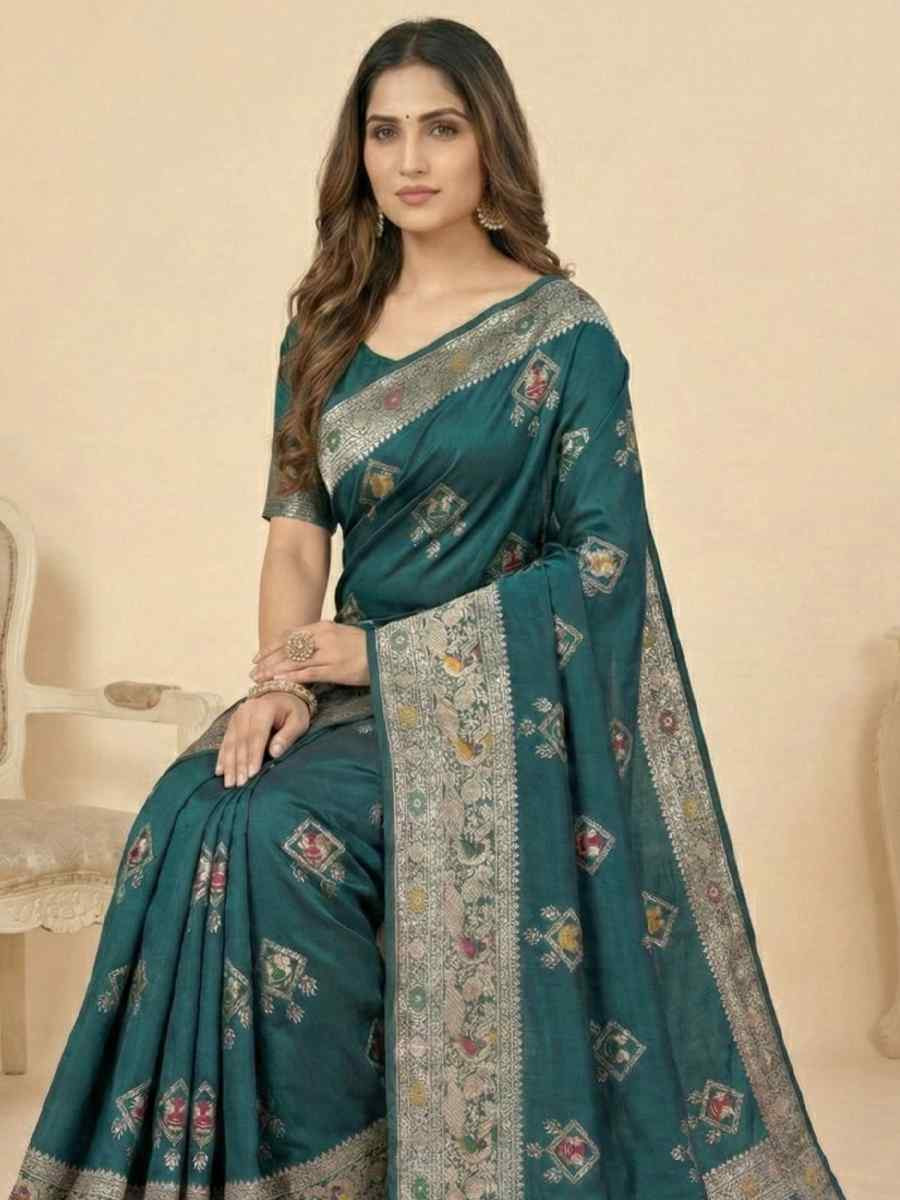 Rama Banarasi Soft Silk Zari Handwoven Casual Reception Festival Wedding Fancy Classic Style Sarees