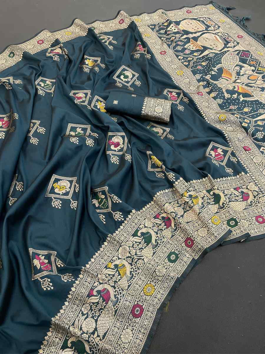 Rama Banarasi Soft Silk Zari Handwoven Casual Reception Festival Wedding Fancy Classic Style Sarees