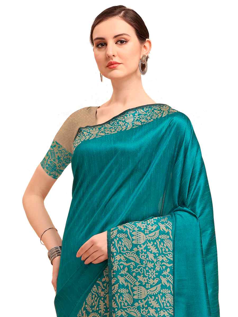 Rama Banglori Raw Silk Handwoven Wedding Festival Heavy Border Saree
