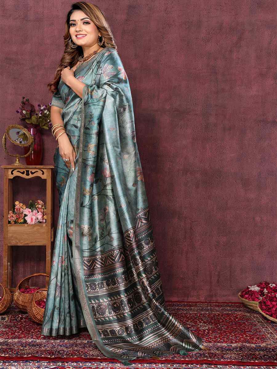 Rama Blue Art Silk Handwoven Festival Wedding Heavy Border Saree