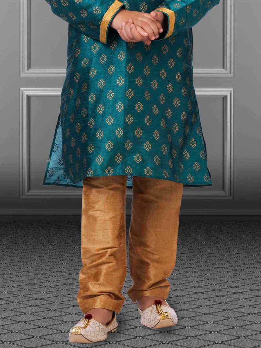 Rama Blue Dhupion Silk Printed Festival Kurta Pyjama Boys Wear