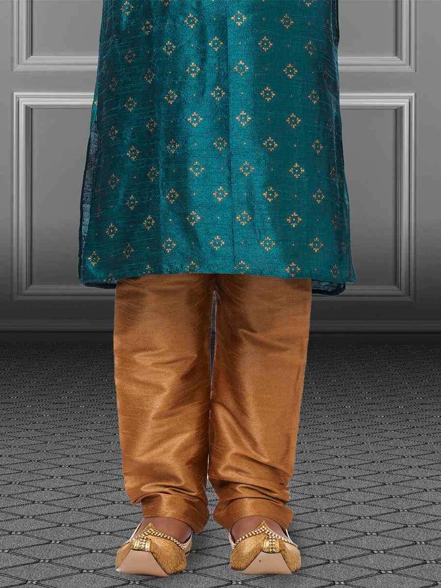 Rama Blue Dhupion Silk Printed Festival Kurta Pyjama Boys Wear