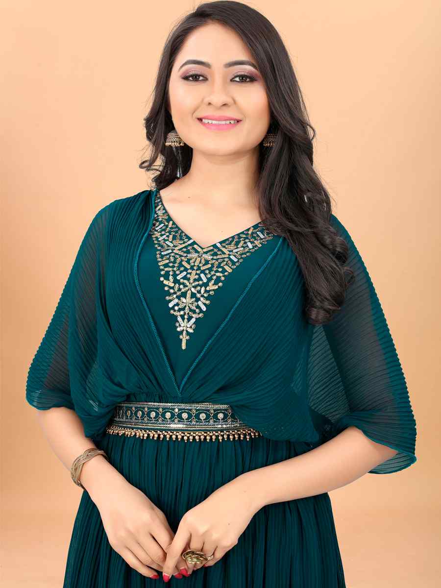 Rama Blue Faux Georgette Embroidered Party Gown