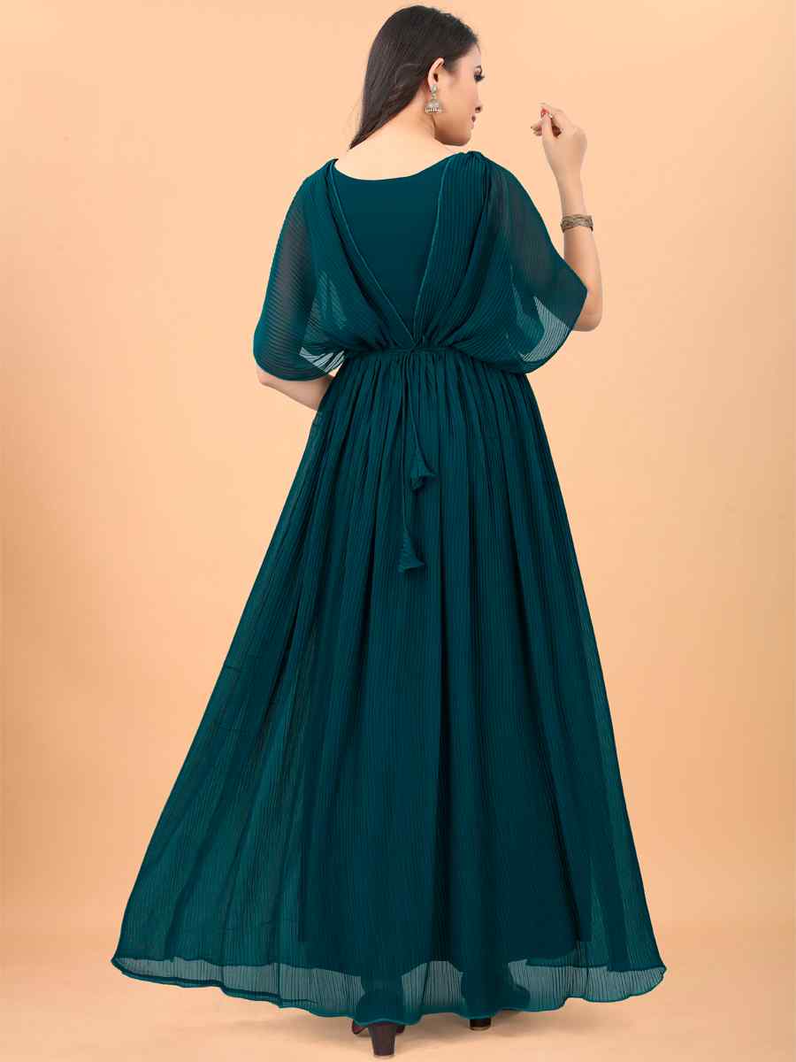 Rama Blue Faux Georgette Embroidered Party Gown