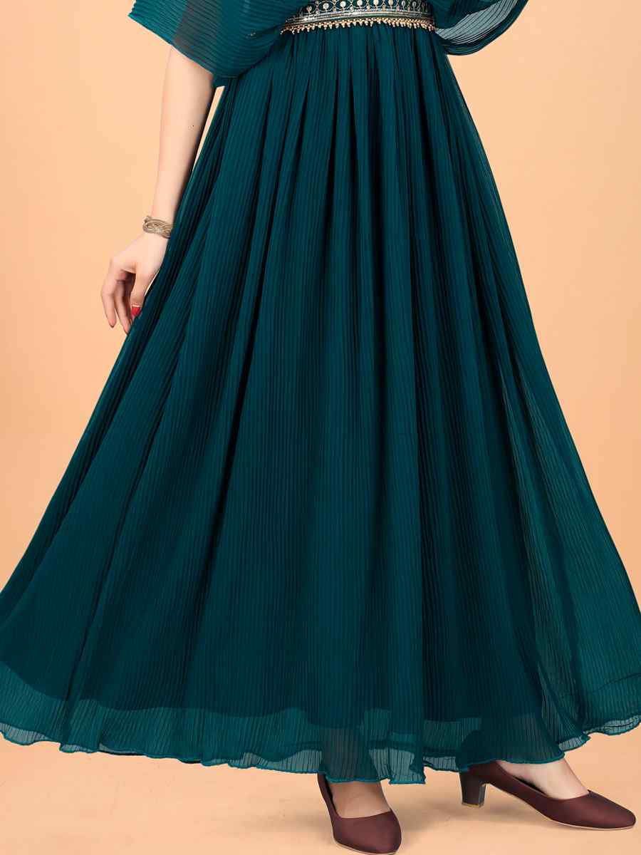 Rama Blue Faux Georgette Embroidered Party Gown