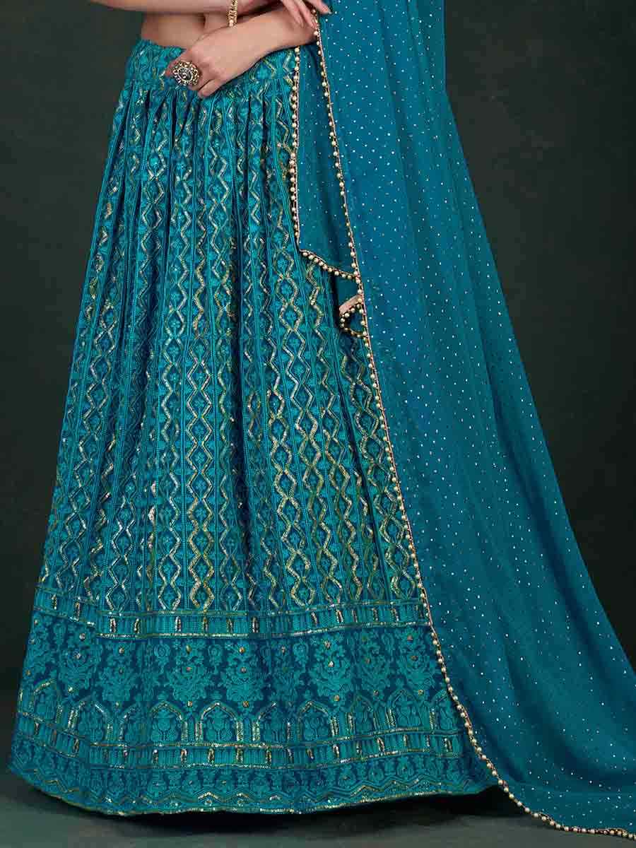Rama Blue Georgette Embroidered Festival Wedding Circular Lehenga Choli