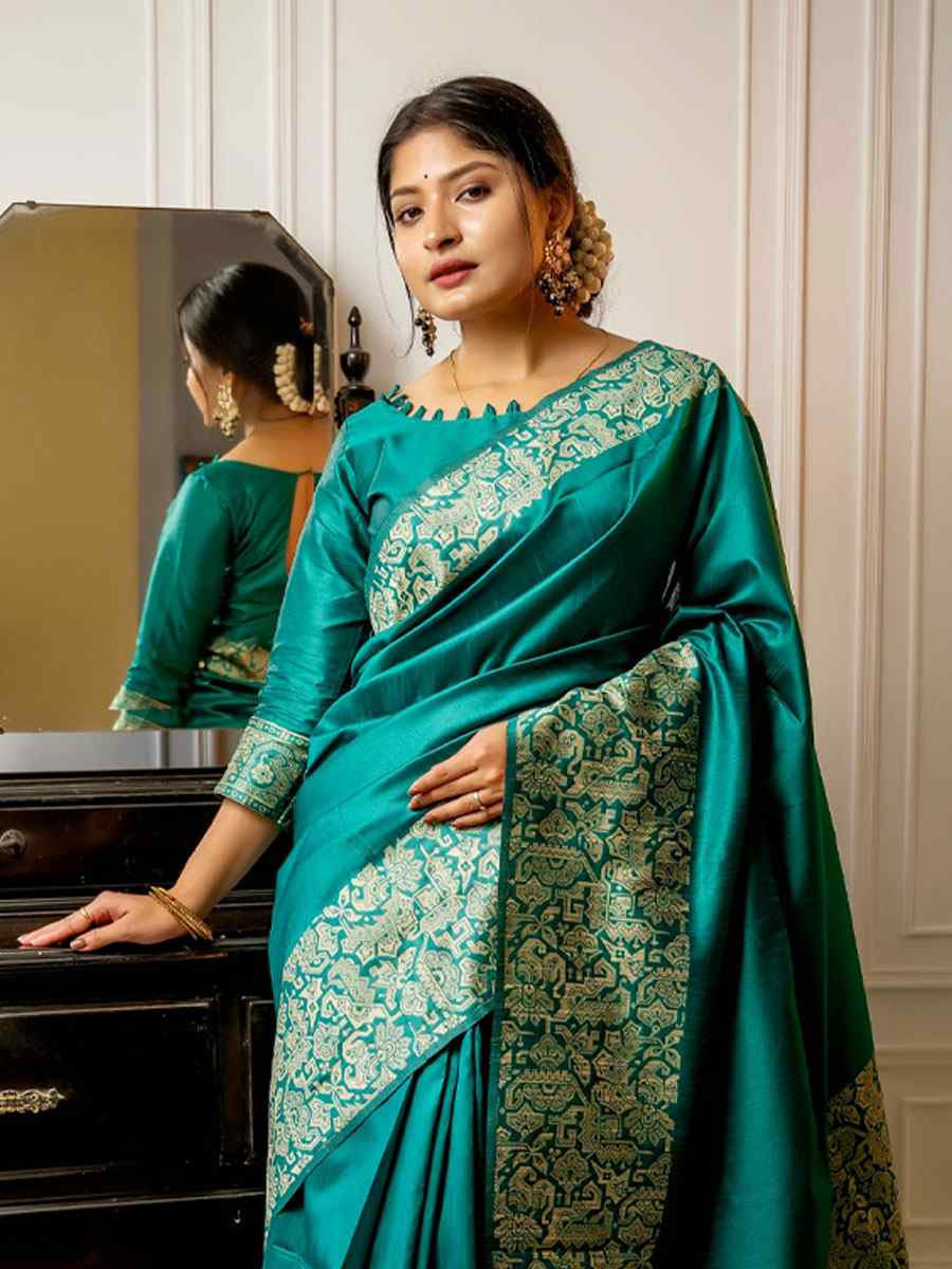 Rama Blue Handloom Raw Silk Handwoven Casual Reception Festival Wedding Fancy Classic Style Sarees