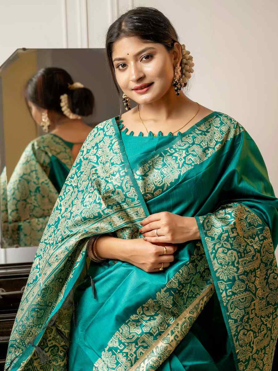 Rama Blue Handloom Raw Silk Handwoven Casual Reception Festival Wedding Fancy Classic Style Sarees