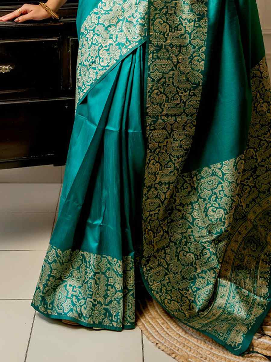 Rama Blue Handloom Raw Silk Handwoven Casual Reception Festival Wedding Fancy Classic Style Sarees