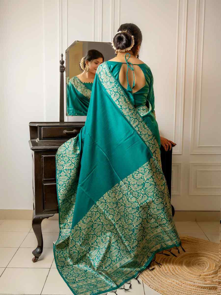 Rama Blue Handloom Raw Silk Handwoven Casual Reception Festival Wedding Fancy Classic Style Sarees