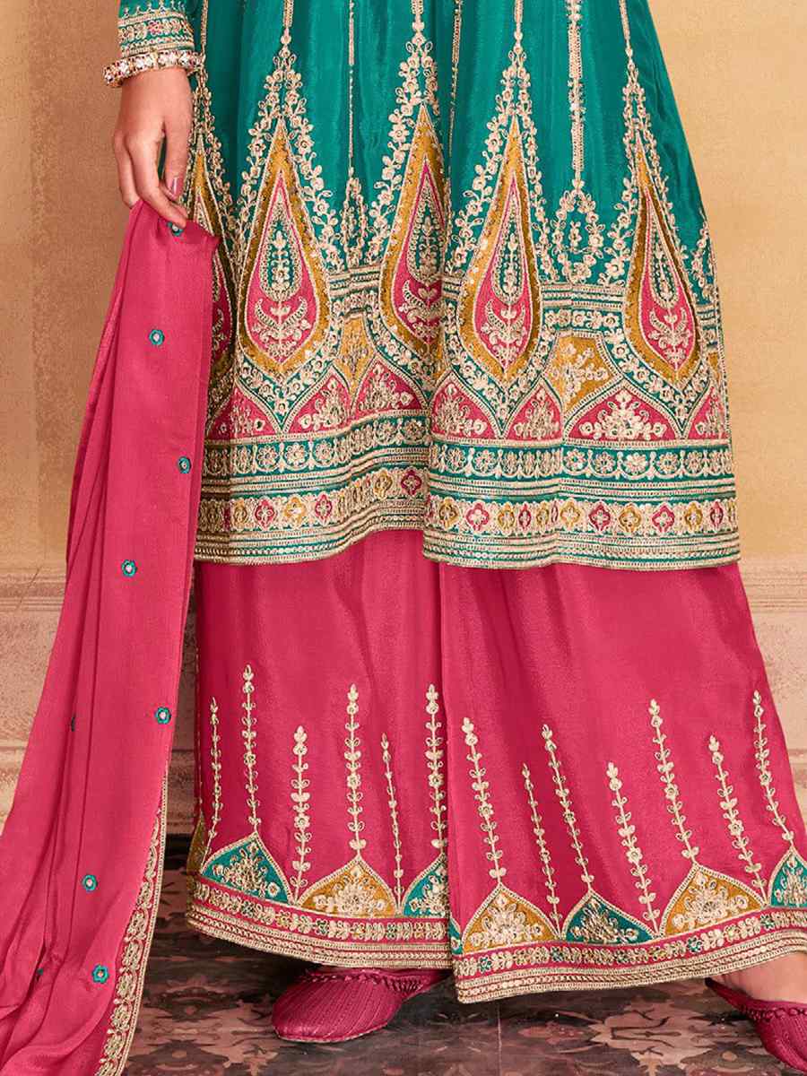 Rama Blue Heavy Premium Chinon Embroidered Festival Wedding Pant Salwar Kameez