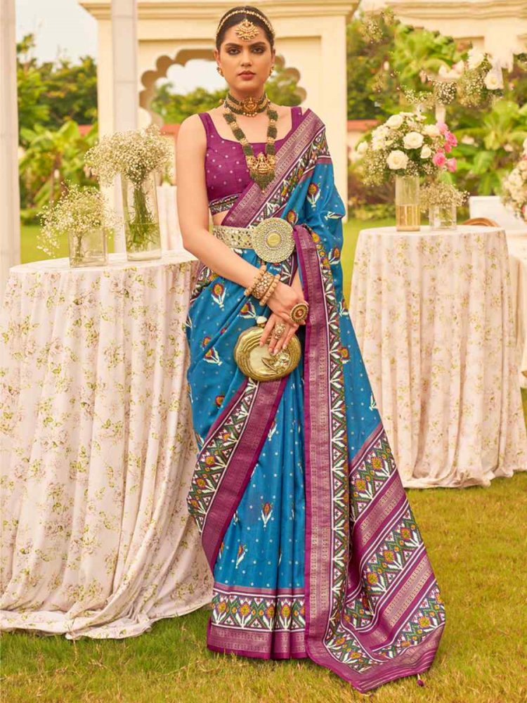 Rama Blue Mercerized Sigma Silk Handwoven Wedding Festival Heavy Border Saree