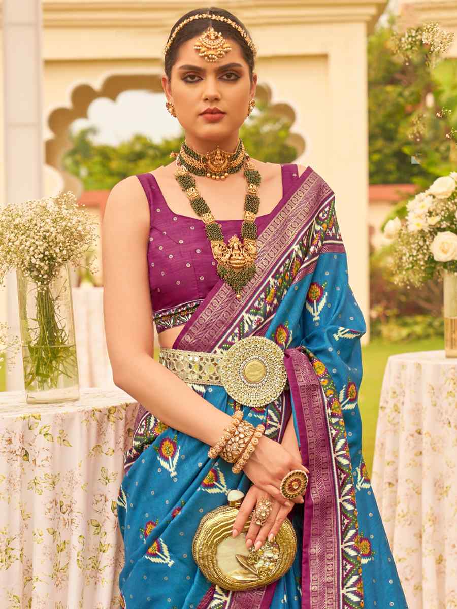 Rama Blue Mercerized Sigma Silk Handwoven Wedding Festival Heavy Border Saree