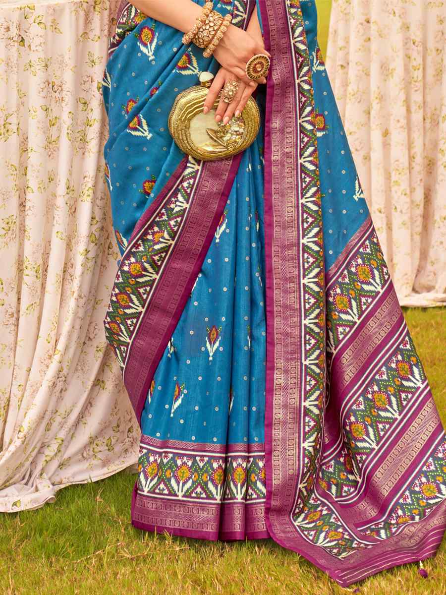 Rama Blue Mercerized Sigma Silk Handwoven Wedding Festival Heavy Border Saree