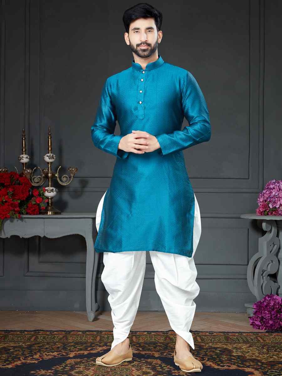 Rama Blue Silk Woven Festival Kurta