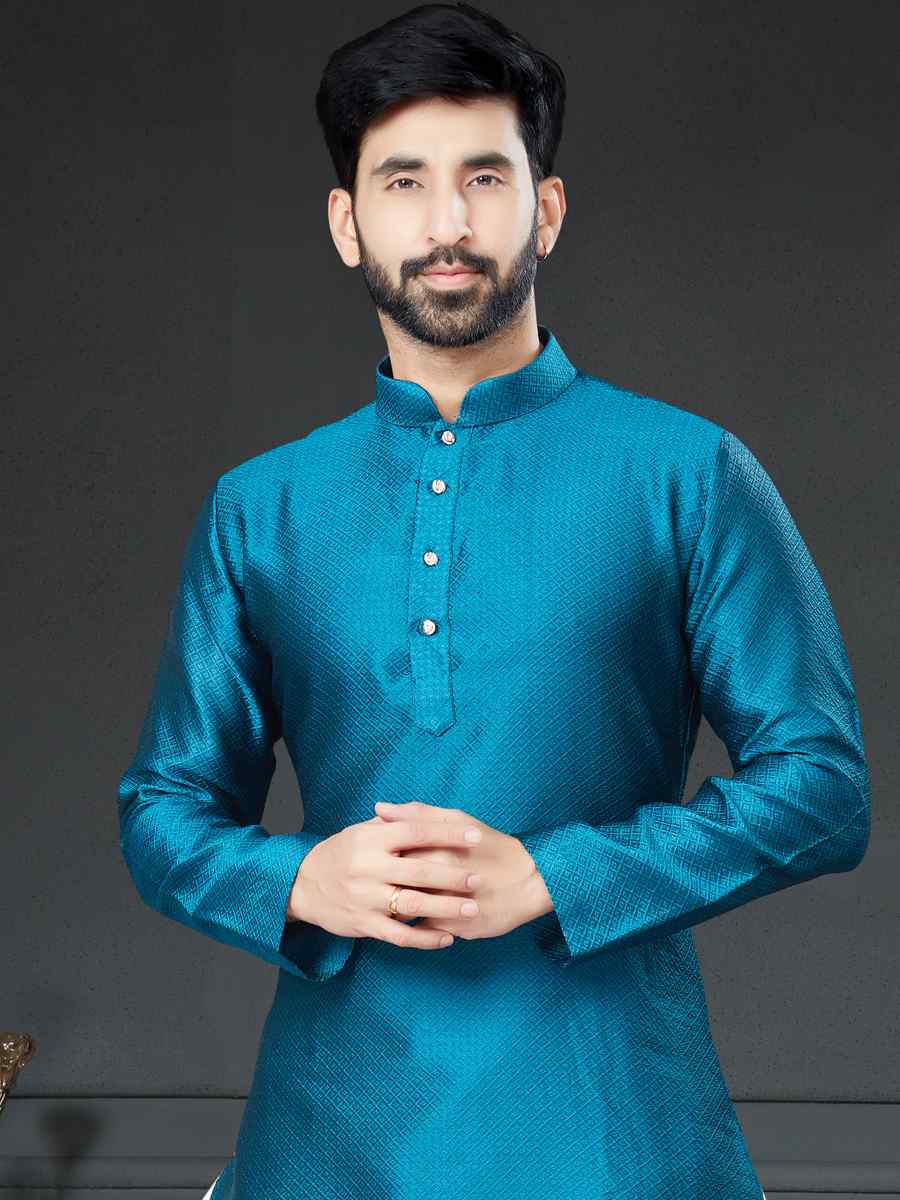Rama Blue Silk Woven Festival Kurta