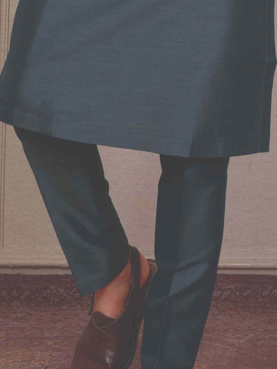 Rama Blue Silk Woven Groom Wedding Kurta