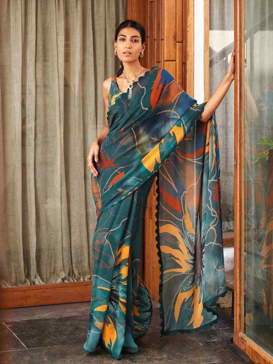Rama Bright Moss Printed Festival Casual Contemporary Saree