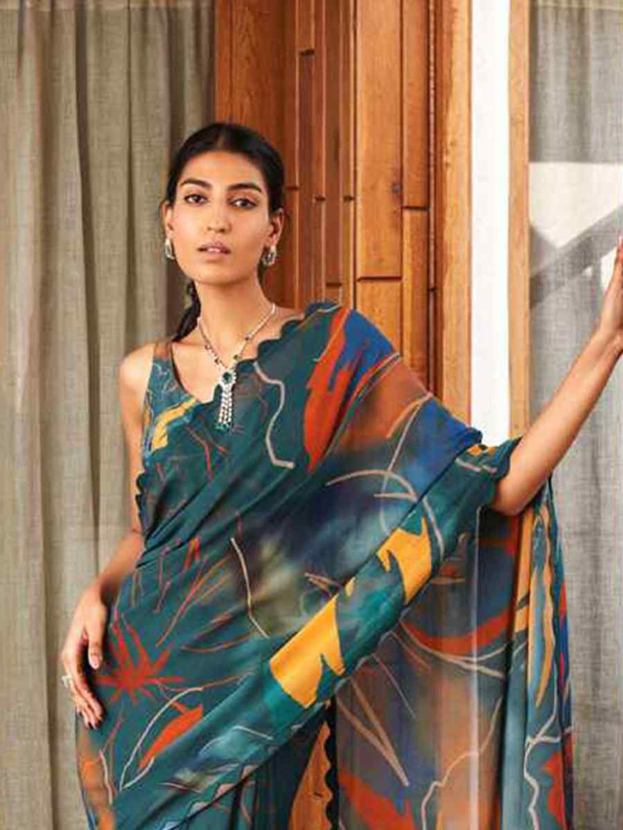 Rama Bright Moss Printed Festival Casual Contemporary Saree