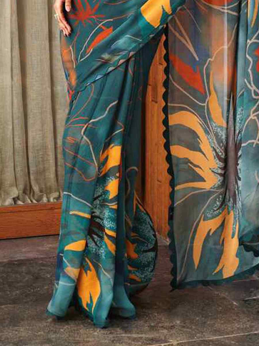 Rama Bright Moss Printed Festival Casual Contemporary Saree