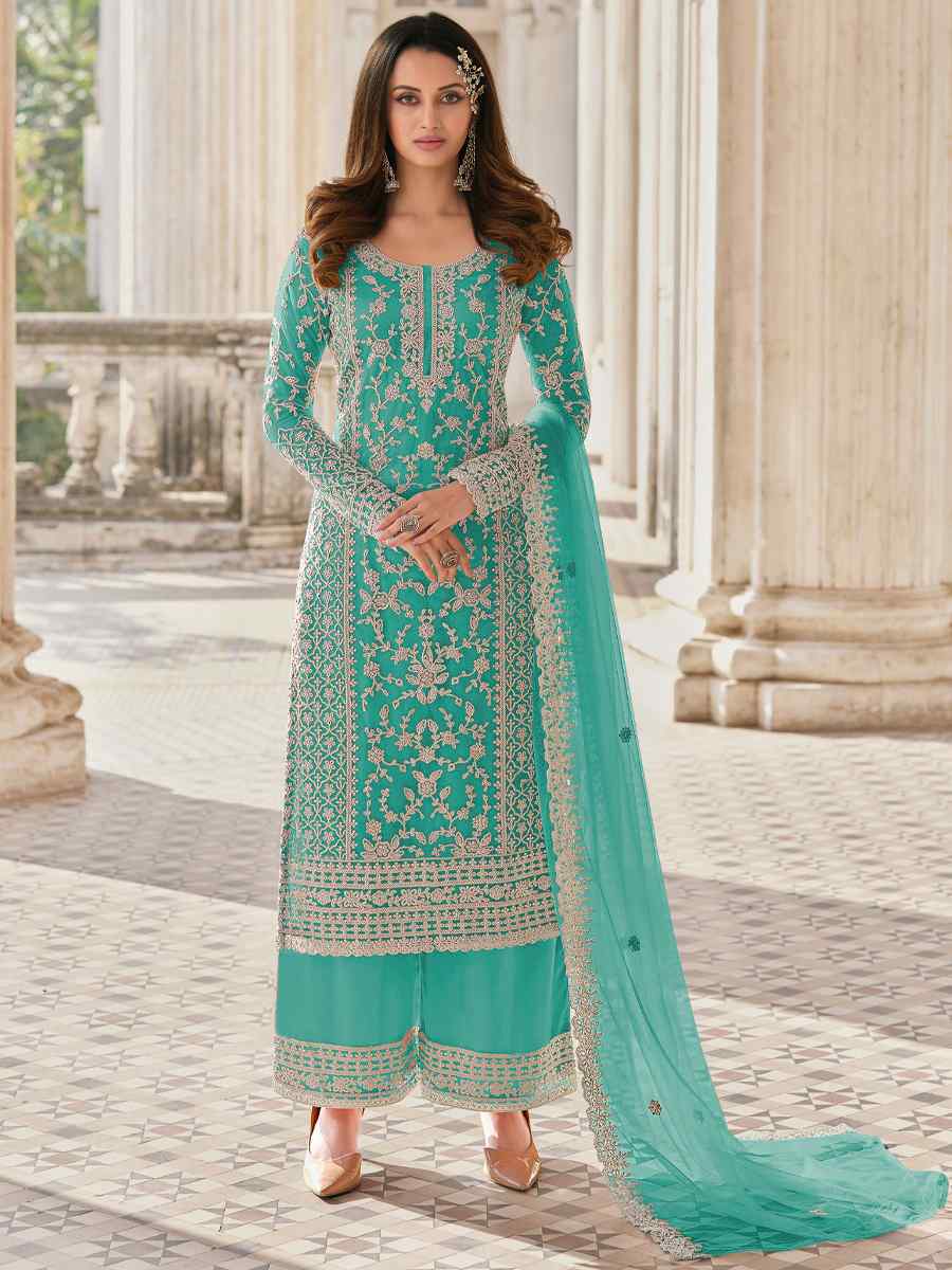 Rama Buterfly Net Embroidered Wedding Festival Pant Salwar Kameez