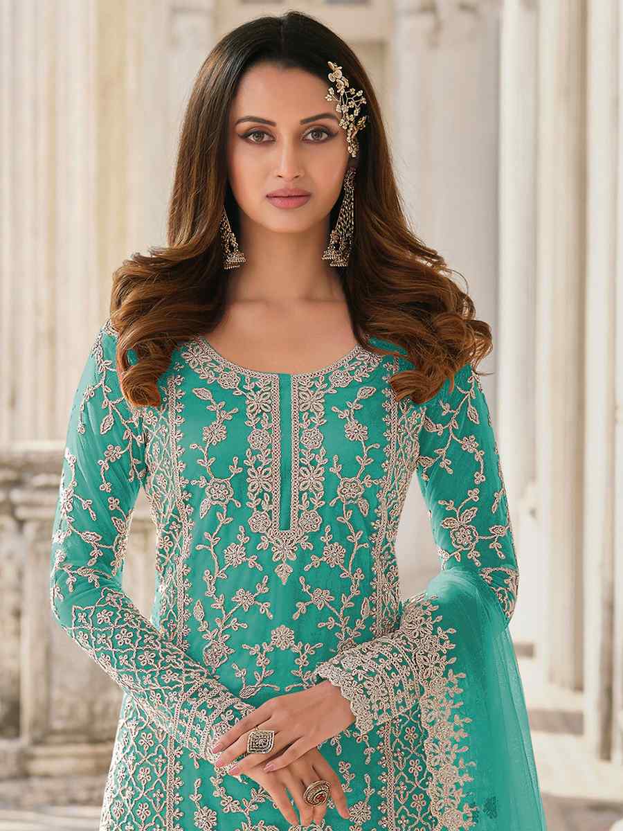 Rama Buterfly Net Embroidered Wedding Festival Pant Salwar Kameez