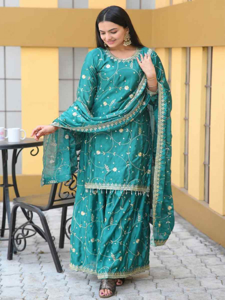 Rama Chinon Embroidered Party Casual Ready Palazzo Pant Salwar Kameez