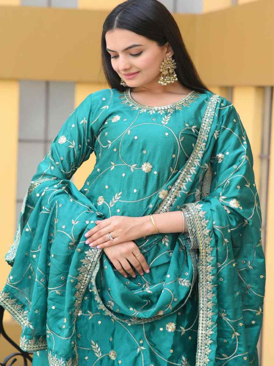 Rama Chinon Embroidered Party Casual Ready Palazzo Pant Salwar Kameez