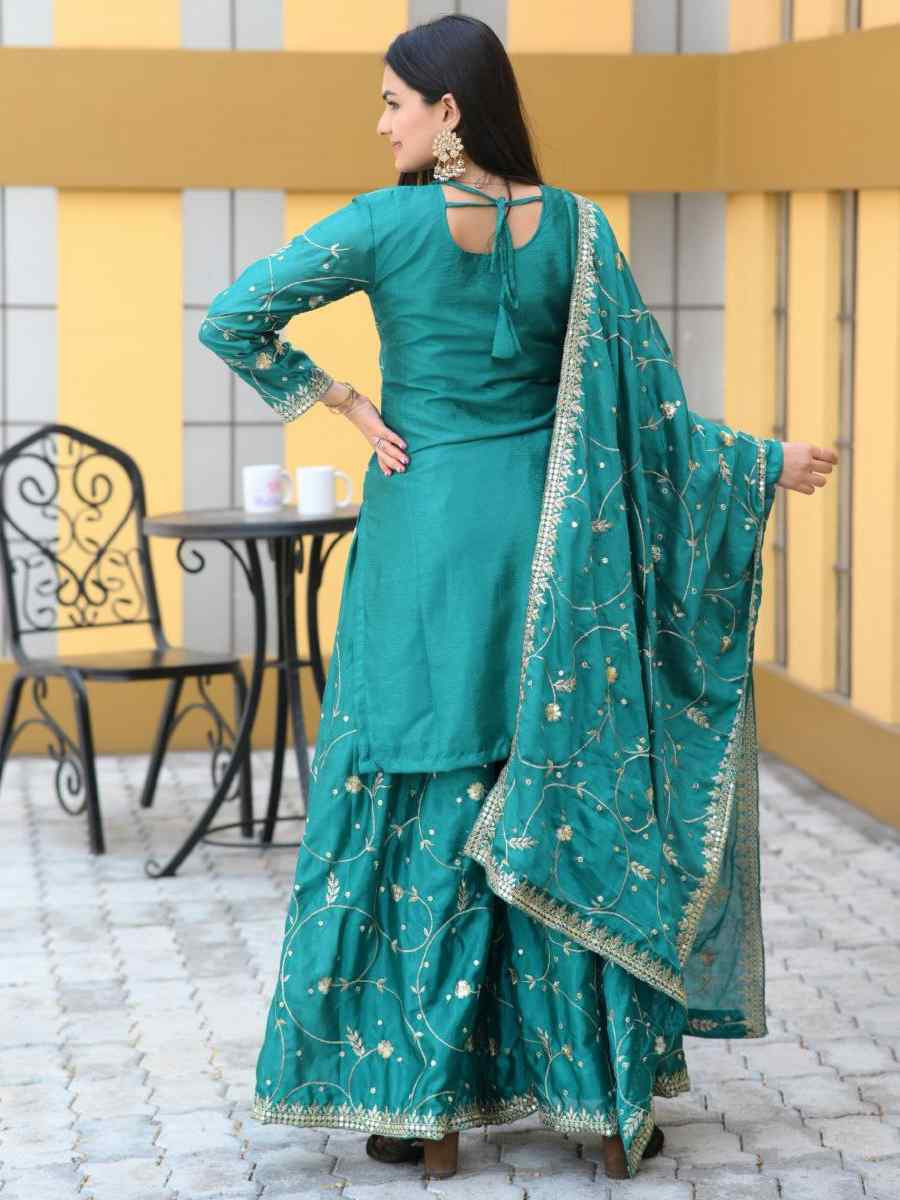 Rama Chinon Embroidered Party Casual Ready Palazzo Pant Salwar Kameez