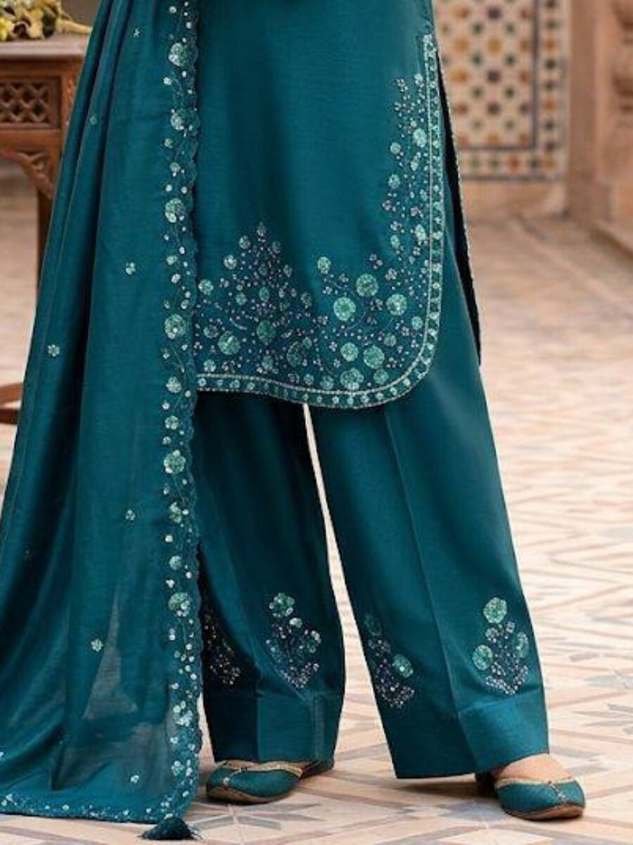Rama Chinon Embroidery Wedding Party Festival Casual Ready Palazzo Pant Salwar Kameez