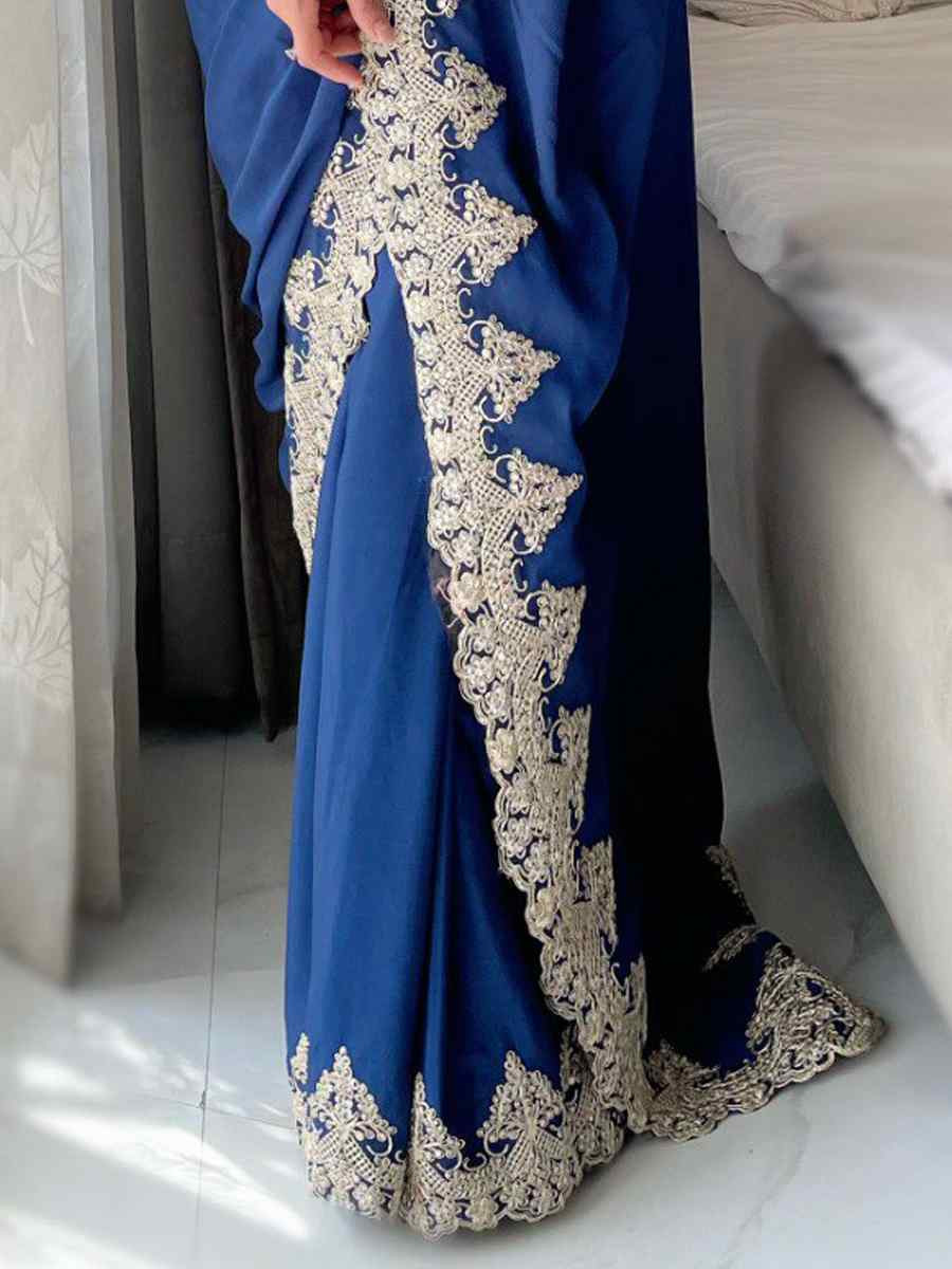 Rama Chinon Silk Embroidered Festival Wedding Fancy Heavy Border Saree