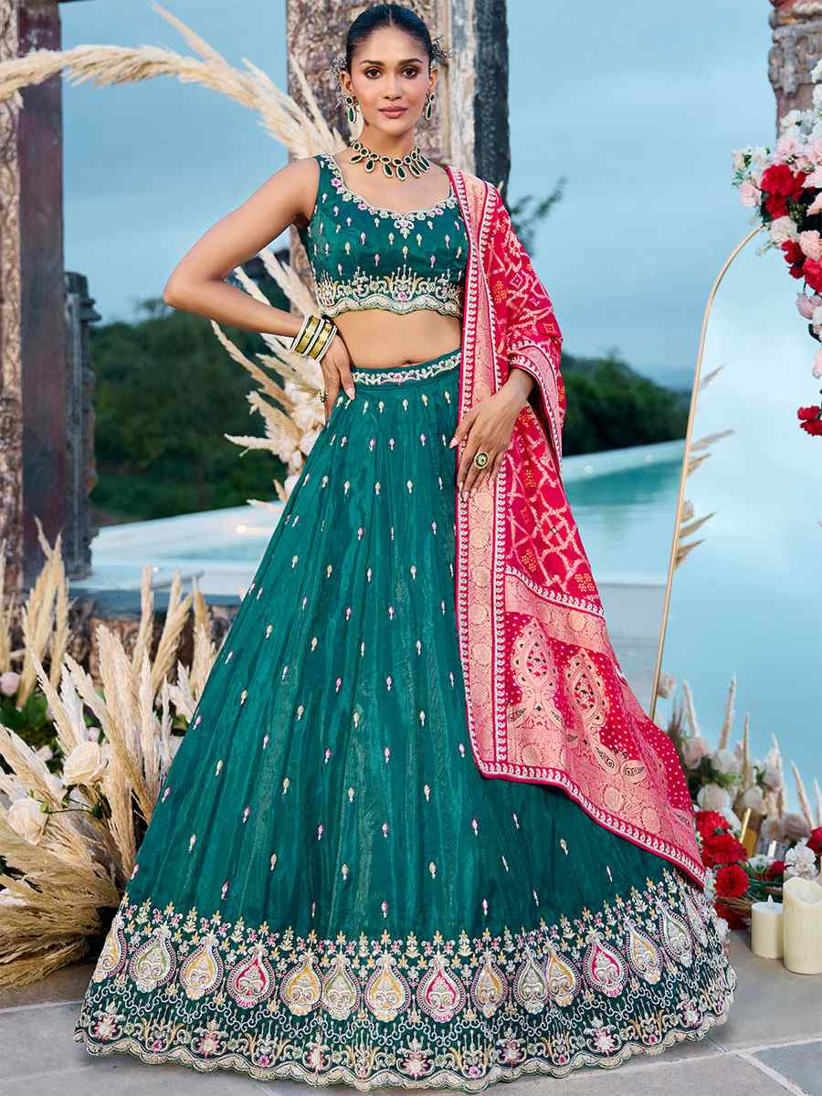 Rama Cosmos Silk Embroidered Wedding Reception Festival Heavy Border Lehenga Choli