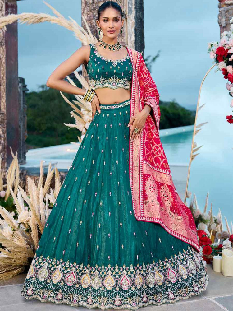 Image of Rama Cosmos Silk Embroidered Wedding Reception Festival Heavy Border Lehenga Choli