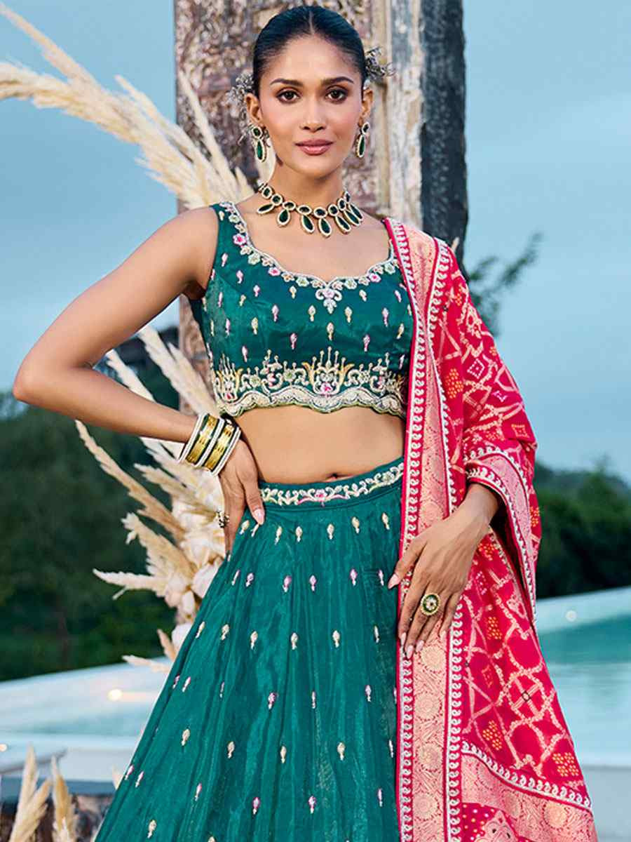 Rama Cosmos Silk Embroidered Wedding Reception Festival Heavy Border Lehenga Choli