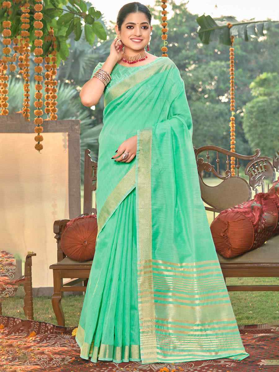 Rama Cotton Handwoven Casual Festival Heavy Border Saree