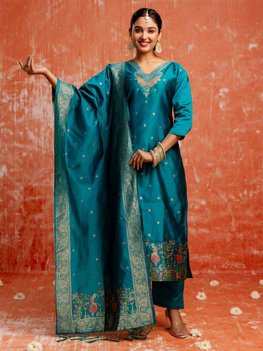 Rama Cotton Silk Embroidered Festival Casual Ready Pant Salwar Kameez