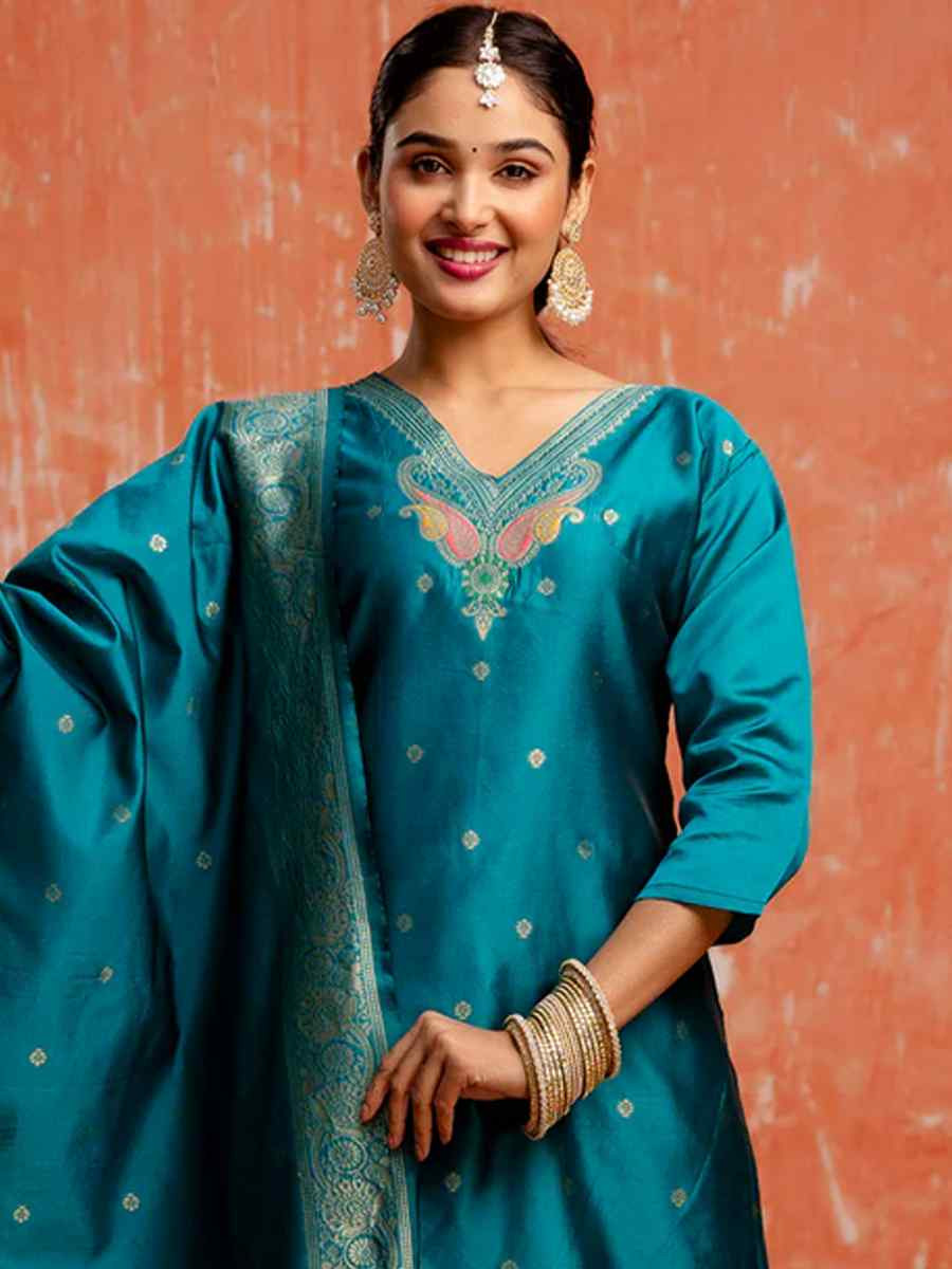 Rama Cotton Silk Embroidered Festival Casual Ready Pant Salwar Kameez