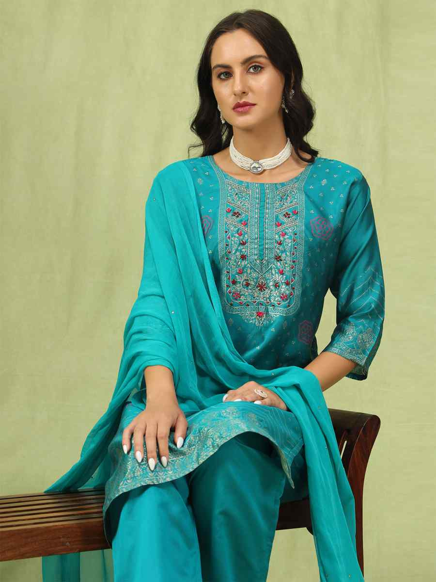 Rama Cotton Silk Jacquard Embroidery Party Wedding Festival Casual Ready Pant Salwar Kameez