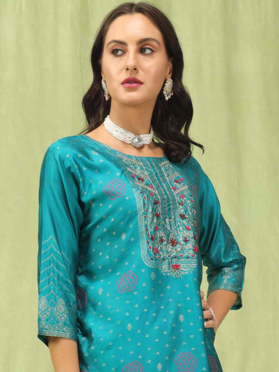 Rama Cotton Silk Jacquard Embroidery Party Wedding Festival Casual Ready Pant Salwar Kameez
