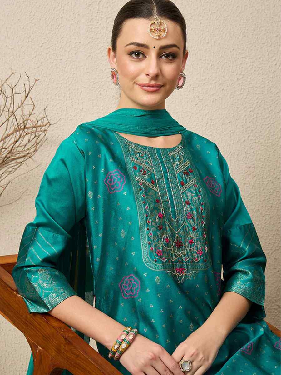 Rama Cotton Silk Jacquard Handwoven Party Wedding Festival Casual Ready Pant Salwar Kameez